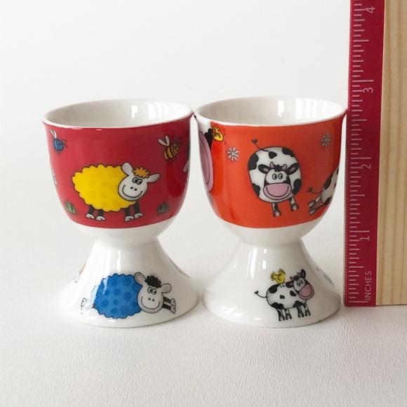 Set 2 William & Maxwell Whimsical Egg Cups Cows Ships Bees Flowers - Picture 10 of 10